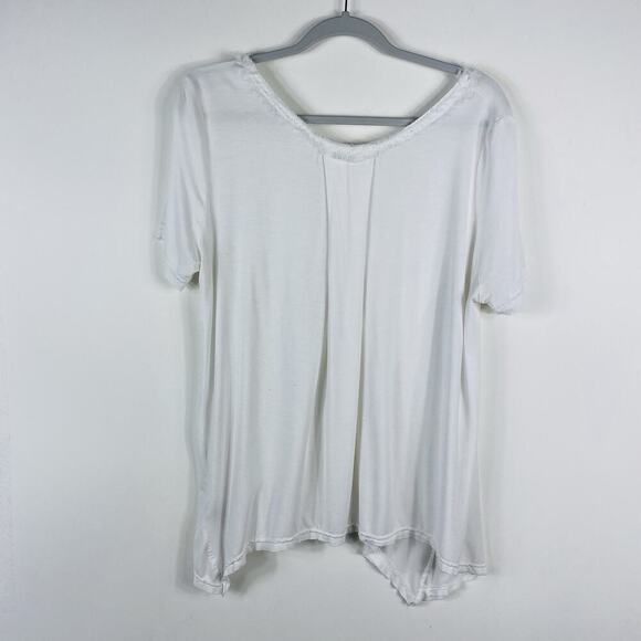 Pol Size Small Frayed Edge V-Neck Short Sleeve Pocket Tee Top White - Picture 2 of 4